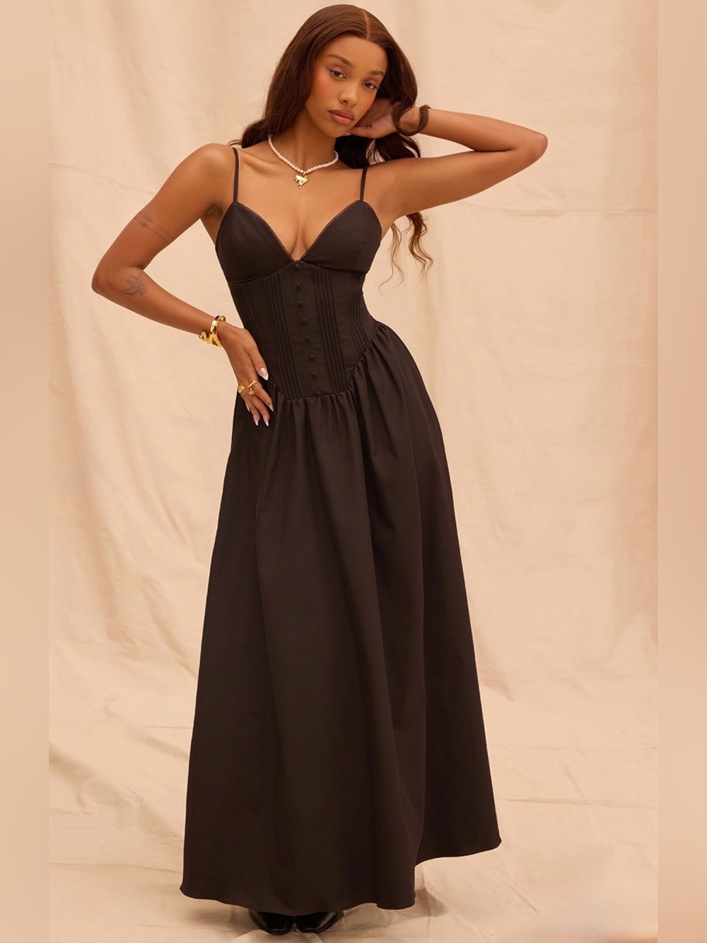 House of CB LOVA Black Corset Maxi Dress